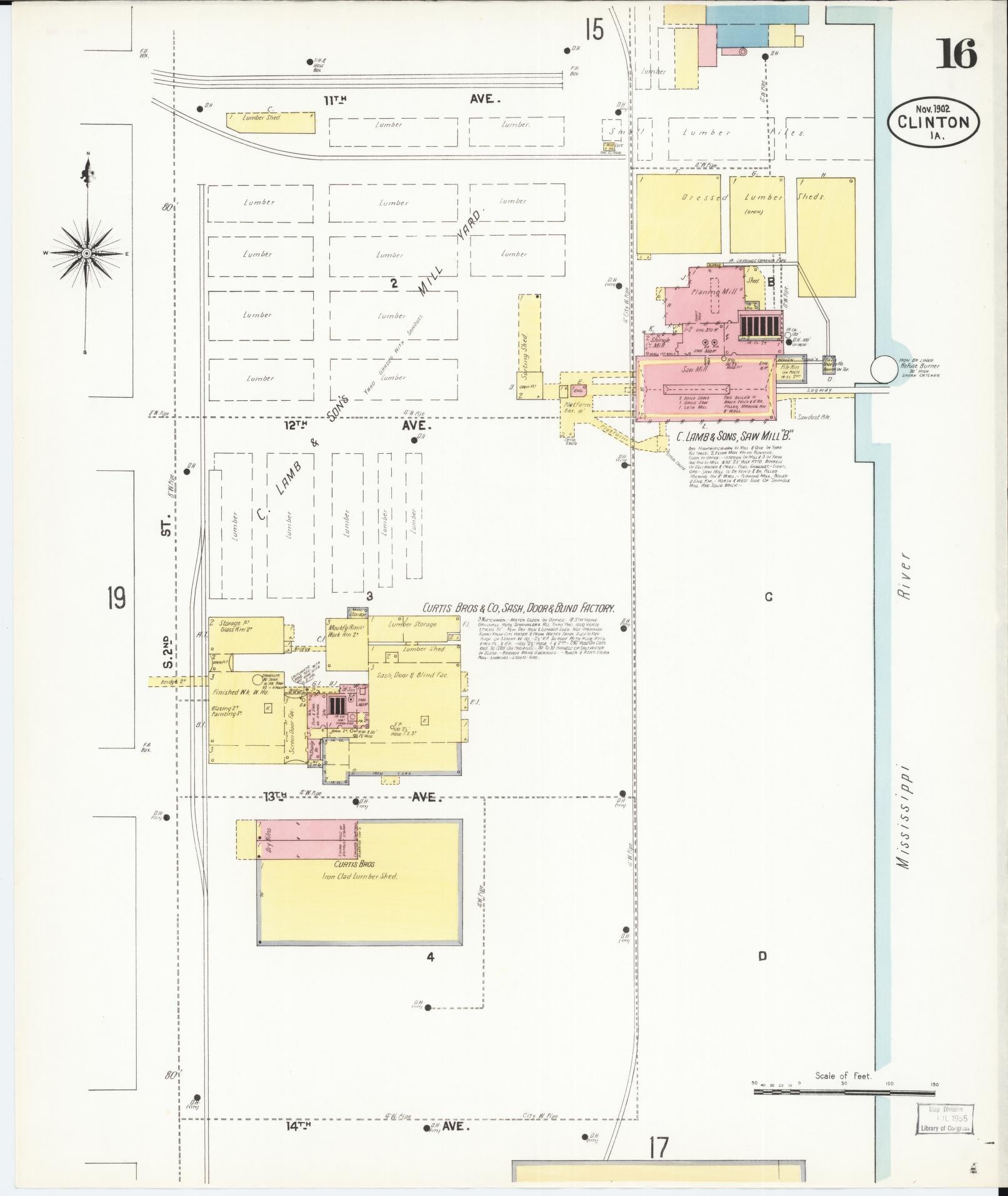 Sanborn Fire Insurance Map from Clinton, Clinton County, Iowa (1902), Sheet #0016 - Historic Sanborn Fire Insurance Map Print, vintage old map wall art
