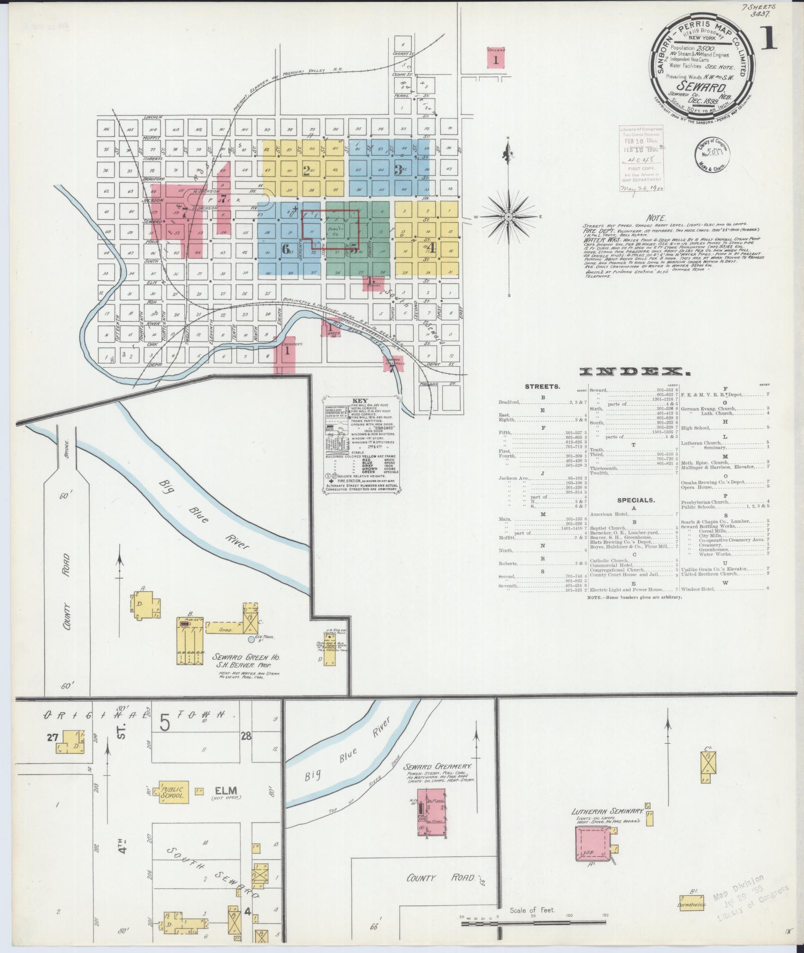 Sanborn Fire Insurance Map from Seward, Seward County, Nebraska (1899), Sheet #0001 - Complete Map Set gallery image, historic Sanborn map, vintage wall art, Nebraska Nebraska