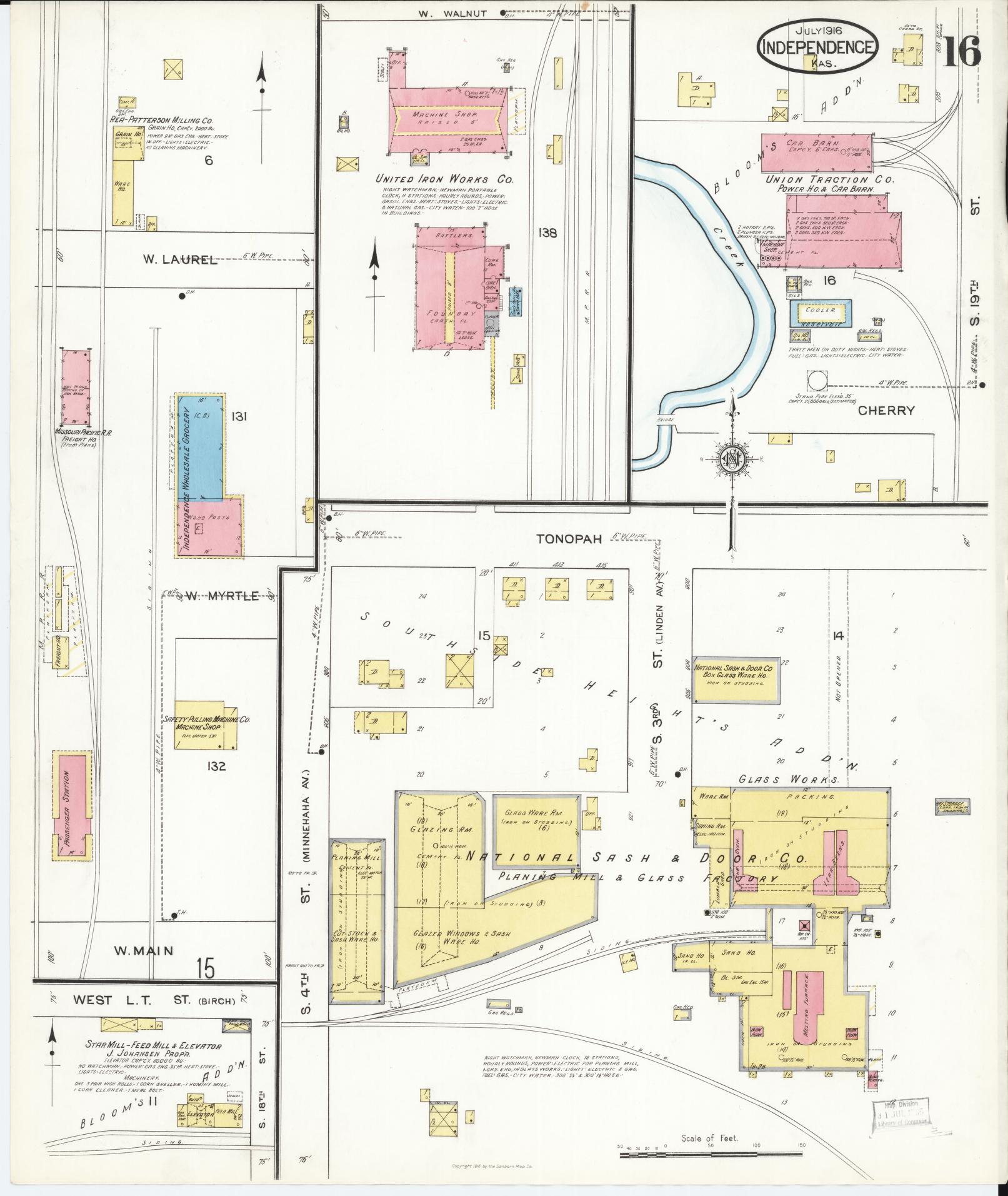 Sanborn Fire Insurance Map from Independence, Montgomery County, Kansas (1916), Sheet #0016 - Complete Map Set gallery image, historic Sanborn map, vintage wall art, Kansas Kansas