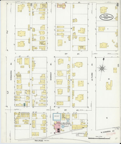 Sanborn Fire Insurance Map from Clarksdale, Coahoma County, Mississippi (1909), Sheet #0004 - Complete Map Set gallery image, historic Sanborn map, vintage wall art, Mississippi Mississippi