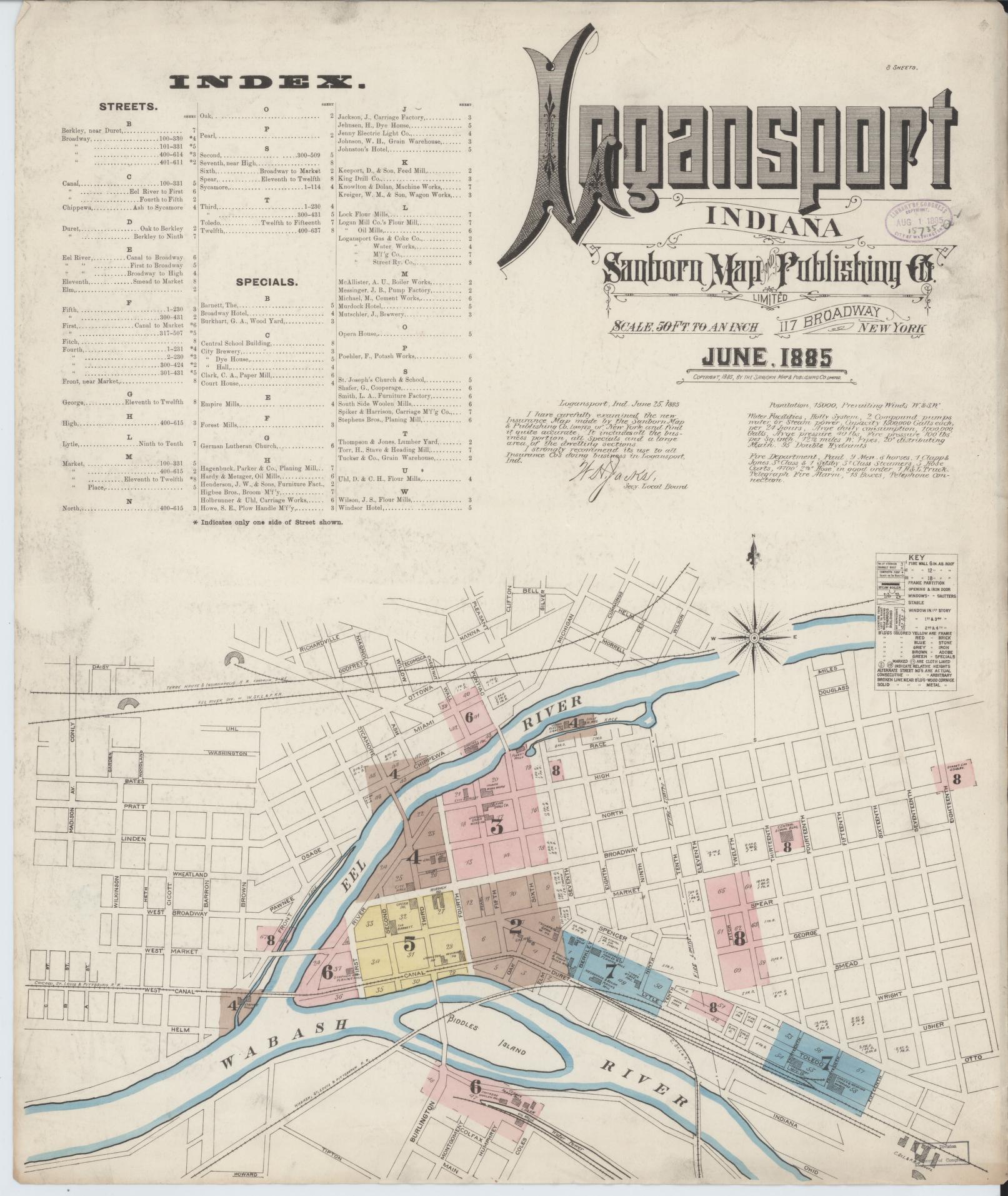 Sanborn Fire Insurance Map from Logansport, Cass County, Indiana (1885), Sheet #0001 - Complete Map Set gallery image, historic Sanborn map, vintage wall art, Indiana Indiana
