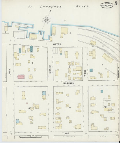 Sanborn Fire Insurance Map from Clayton, Jefferson County, New York (1891), Sheet #0003 - Complete Map Set gallery image, historic Sanborn map, vintage wall art, New York New York