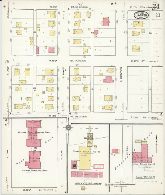 Sanborn Fire Insurance Map from Casper, Natrona County, Wyoming (1921), Sheet #0025 - Historic Sanborn Fire Insurance Map Print, vintage old map wall art, antique decor, genealogy gift, Wyoming Wyoming map