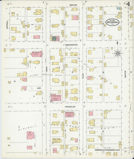 Sanborn Fire Insurance Map from Mount Carroll, Carroll County, Illinois (1904), Sheet #0004 - Historic Sanborn Fire Insurance Map Print, vintage old map wall art, antique decor, genealogy gift, Illinois Illinois map