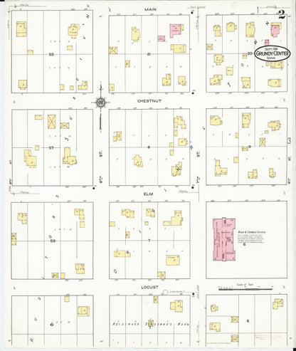 Sanborn Fire Insurance Map from Grundy Center, Grundy County, Iowa (1916), Sheet #0002 - Historic Sanborn Fire Insurance Map Print