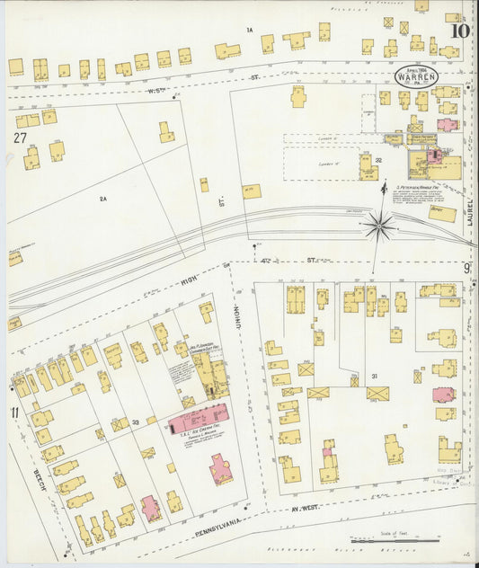 Sanborn Fire Insurance Map from Warren, Warren County, Pennsylvania (1904), Sheet #0010 - Historic Sanborn Fire Insurance Map Print, vintage old map wall art, antique decor, genealogy gift, Pennsylvania Pennsylvania map