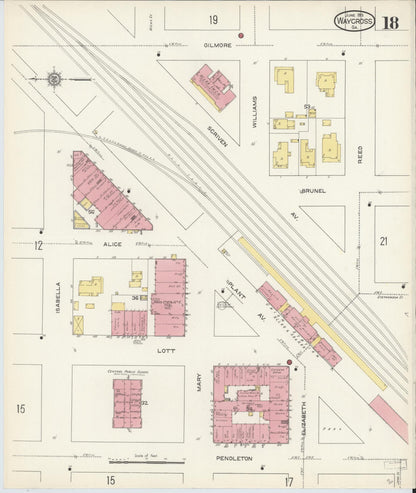 Sanborn Fire Insurance Map from Waycross, Ware County, Georgia (1913), Sheet #0018 - Complete Map Set gallery image, historic Sanborn map, vintage wall art, Georgia Georgia