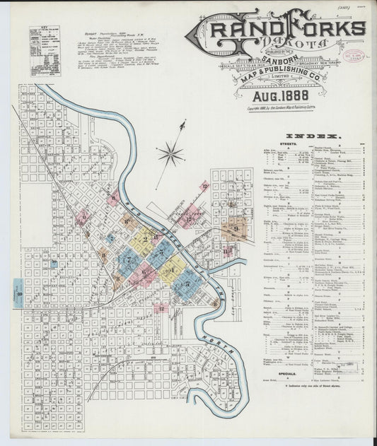 Sanborn Fire Insurance Map from Grand Forks, Grand Forks County, North Dakota (1888), Sheet #0001 - Historic Sanborn Fire Insurance Map Print, vintage old map wall art, antique decor, genealogy gift, North Dakota North Dakota map