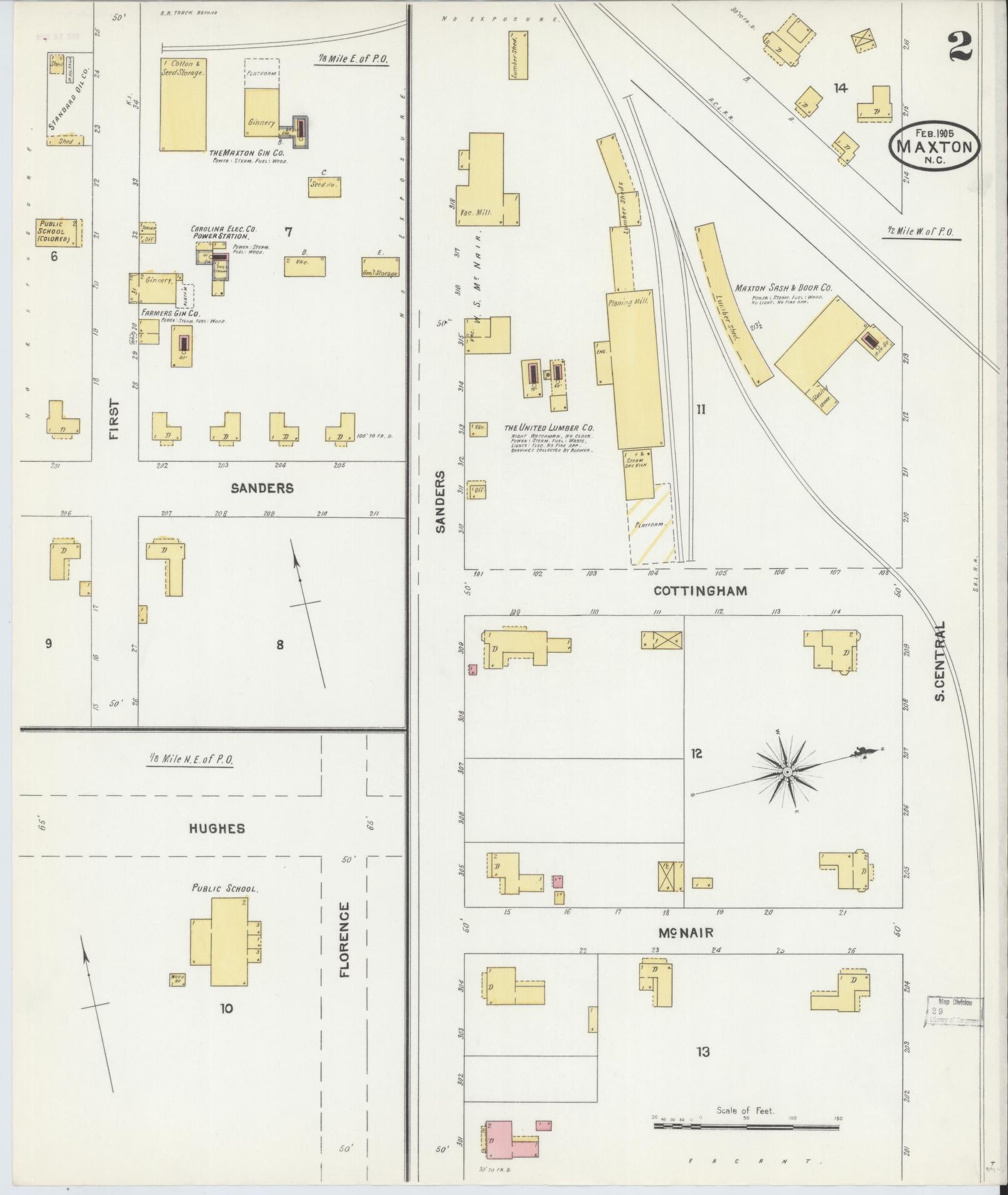 Sanborn Fire Insurance Map from Maxton, Robeson County, North Carolina (1905), Sheet #0002 - Complete Map Set gallery image, historic Sanborn map, vintage wall art, North Carolina North Carolina