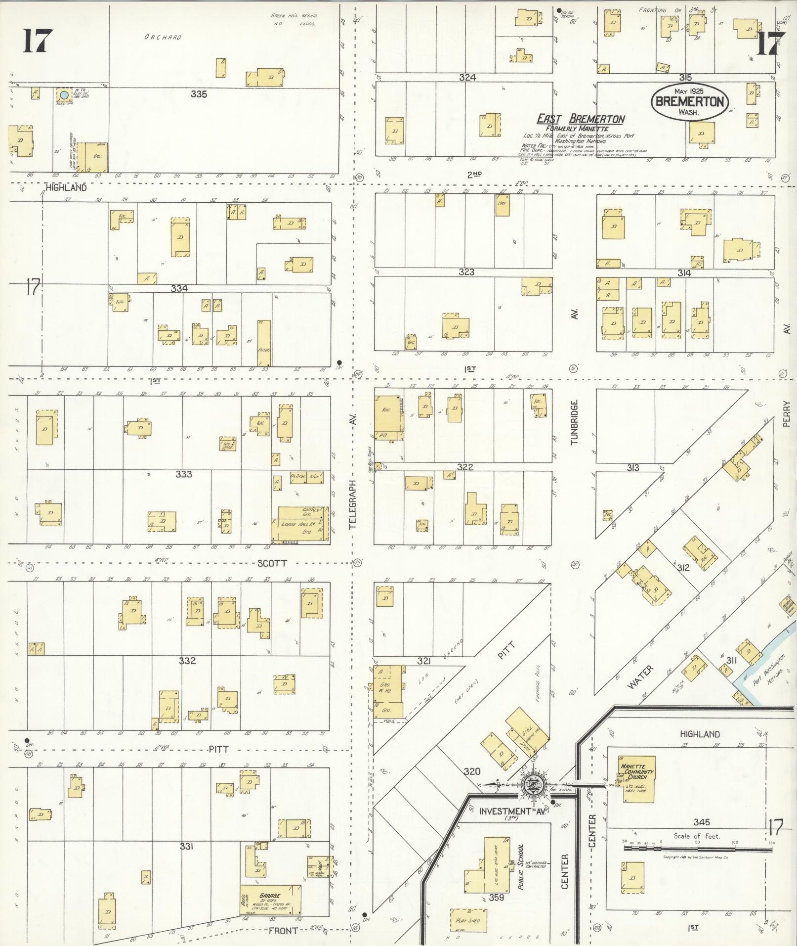 Sanborn Fire Insurance Map from Bremerton, Kitsap County, Washington (1925), Sheet #0017 - Complete Map Set gallery image, historic Sanborn map, vintage wall art, Washington Washington