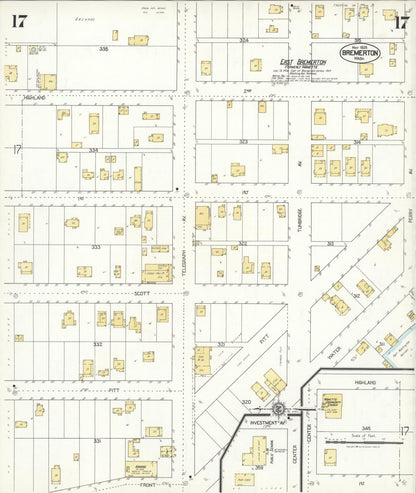 Sanborn Fire Insurance Map from Bremerton, Kitsap County, Washington (1925), Sheet #0017 - Complete Map Set gallery image, historic Sanborn map, vintage wall art, Washington Washington