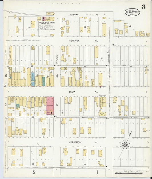 Sanborn Fire Insurance Map from Gladstone, Delta County, Michigan (1907), Sheet #0003 - Historic Sanborn Fire Insurance Map Print, vintage old map wall art, antique decor, genealogy gift, Michigan Michigan map