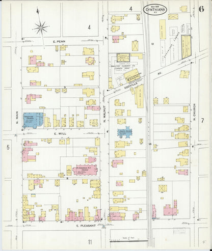Sanborn Fire Insurance Map from Cynthiana, Harrison County, Kentucky (1909), Sheet #0006 - Complete Map Set gallery image, historic Sanborn map, vintage wall art, Kentucky Kentucky