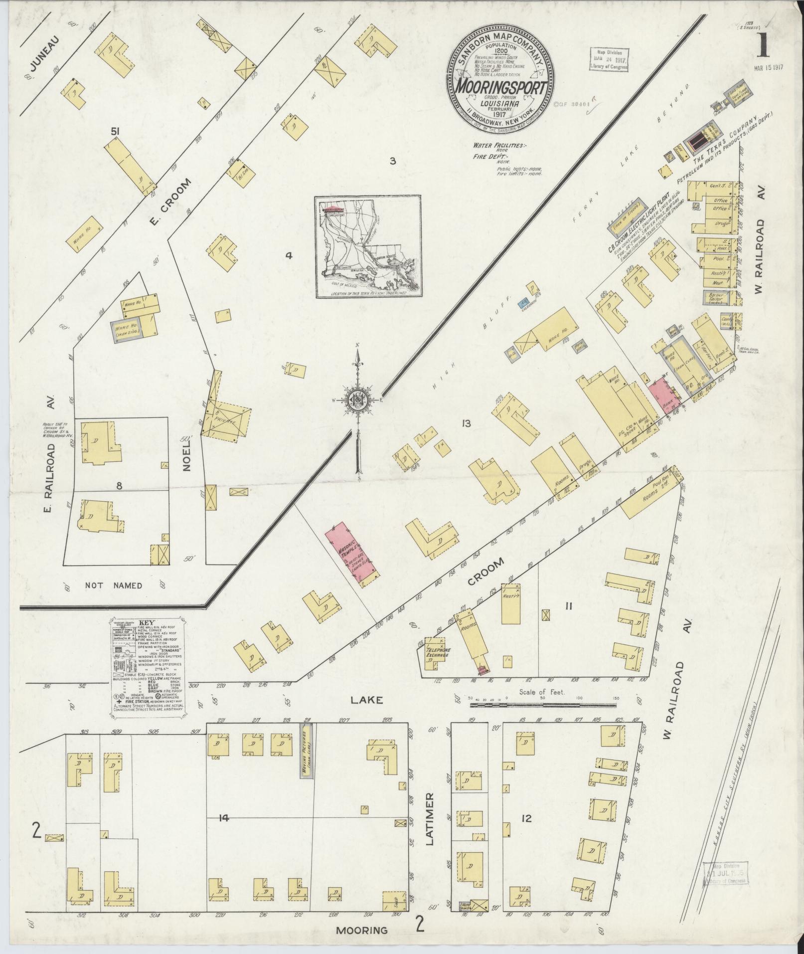Sanborn Fire Insurance Map from Mooringsport, Caddo Parish, Louisiana. (1917) – Historic Sanborn Fire Insurance Map Print