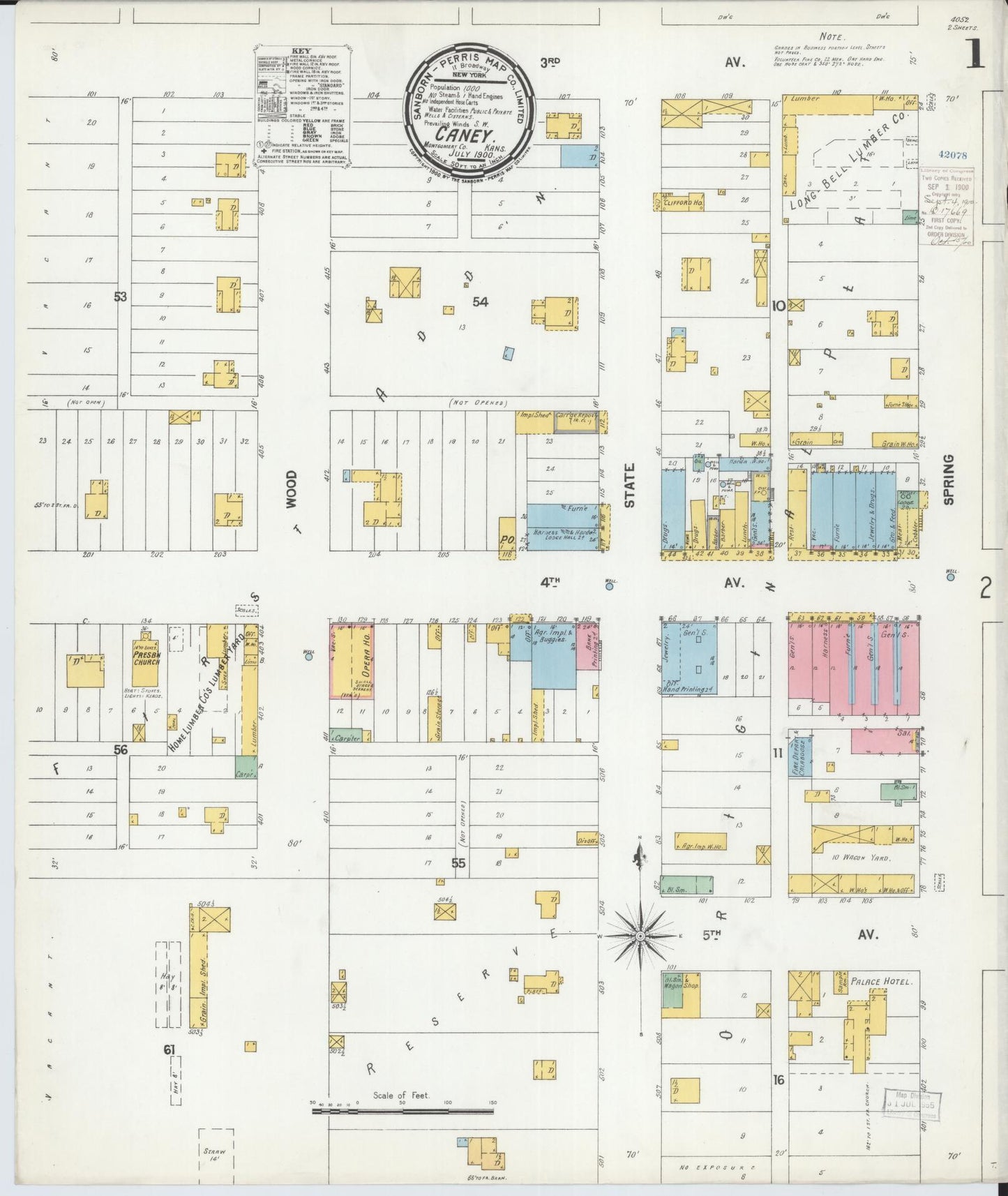 Sanborn Fire Insurance Map from Caney, Montgomery County, Kansas (1900), Sheet #0001 - Complete Map Set gallery image, historic Sanborn map, vintage wall art, Kansas Kansas