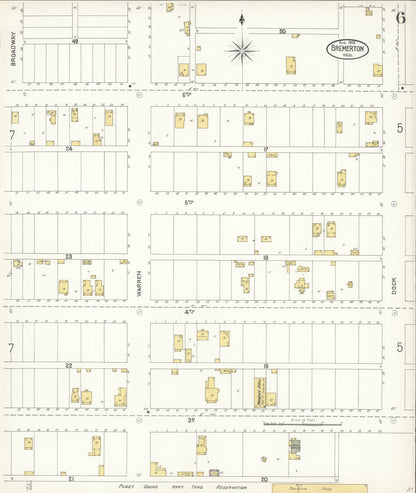 Sanborn Fire Insurance Map from Bremerton, Kitsap County, Washington (1904), Sheet #0006 - Complete Map Set gallery image, historic Sanborn map, vintage wall art, Washington Washington