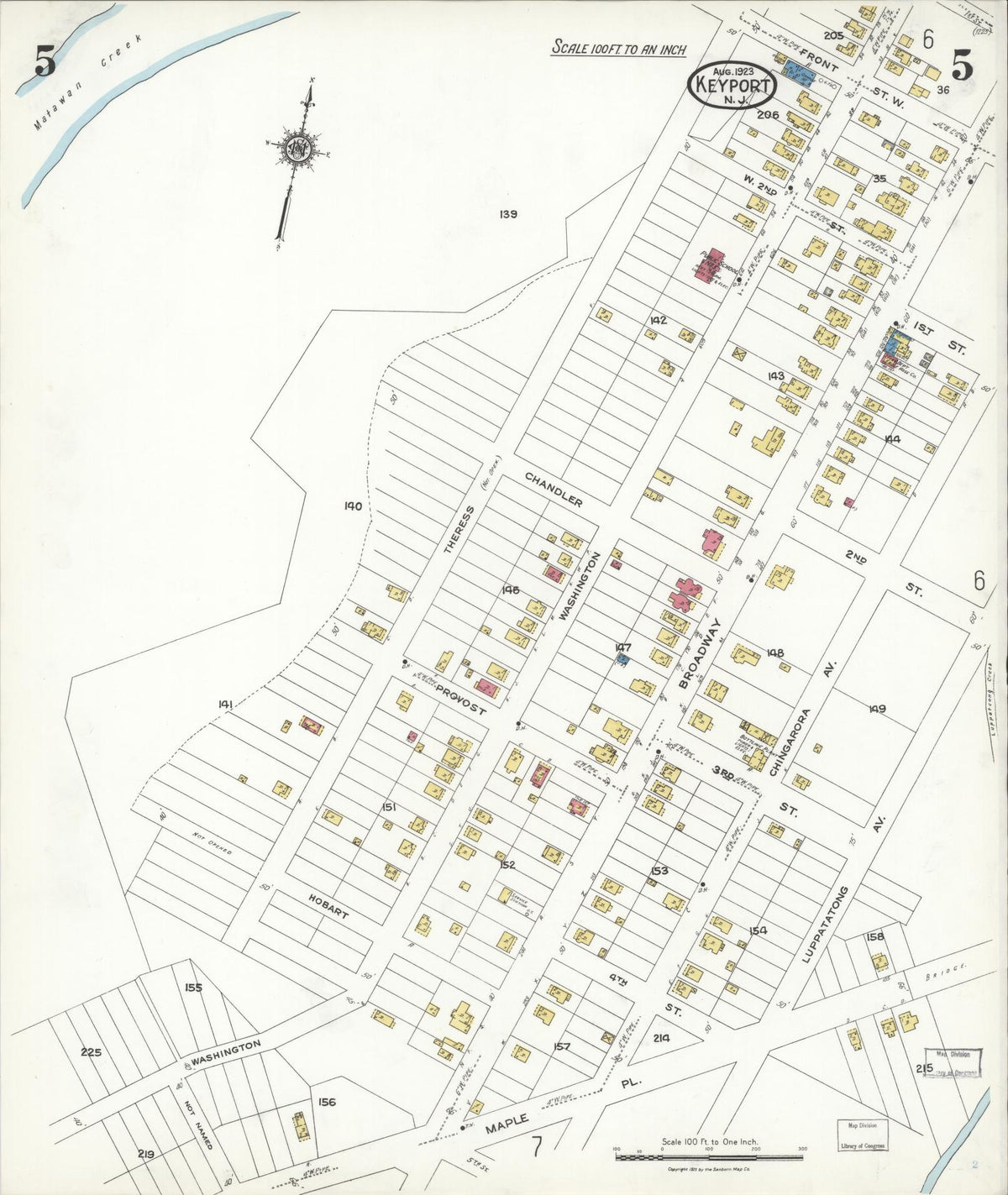 Sanborn Fire Insurance Map from Keyport, Monmouth County, New Jersey (1923), Sheet #0005 - Historic Sanborn Fire Insurance Map Print, vintage old map wall art, antique decor, genealogy gift, New Jersey New Jersey map