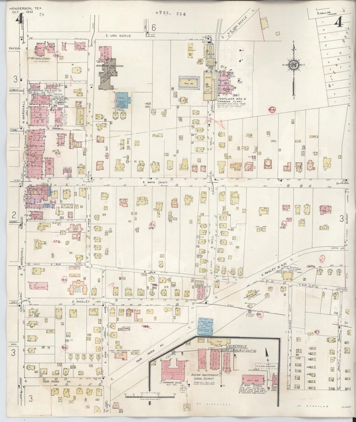 Sanborn Fire Insurance Map from Henderson, Rusk County, Texas (1949), Sheet #0004 - Complete Map Set gallery image, historic Sanborn map, vintage wall art, Texas Texas