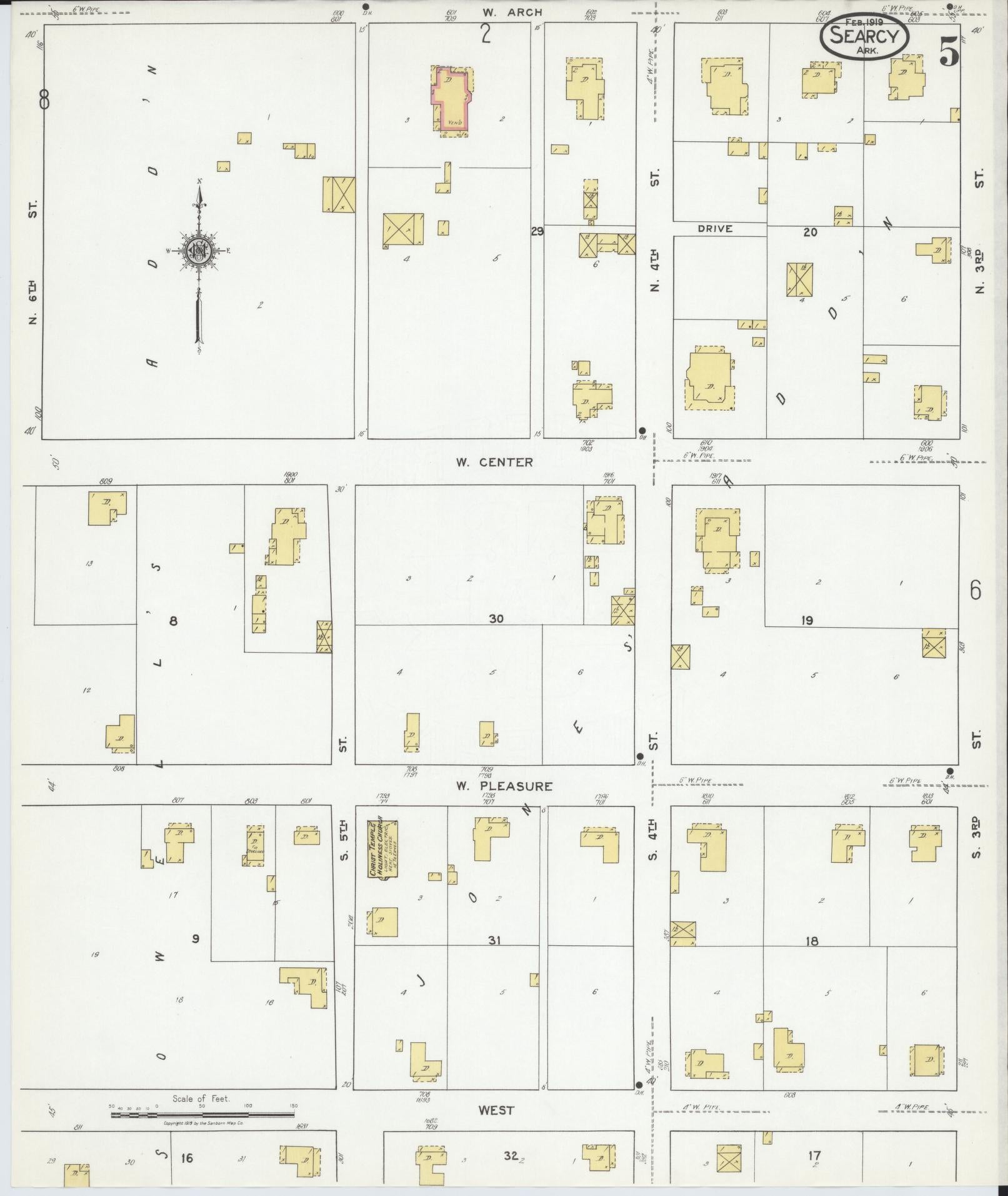 Sanborn Fire Insurance Map from Searcy, White County, Arkansas (1919), Sheet #0005 - Complete Map Set gallery image, historic Sanborn map, vintage wall art, Arkansas Arkansas