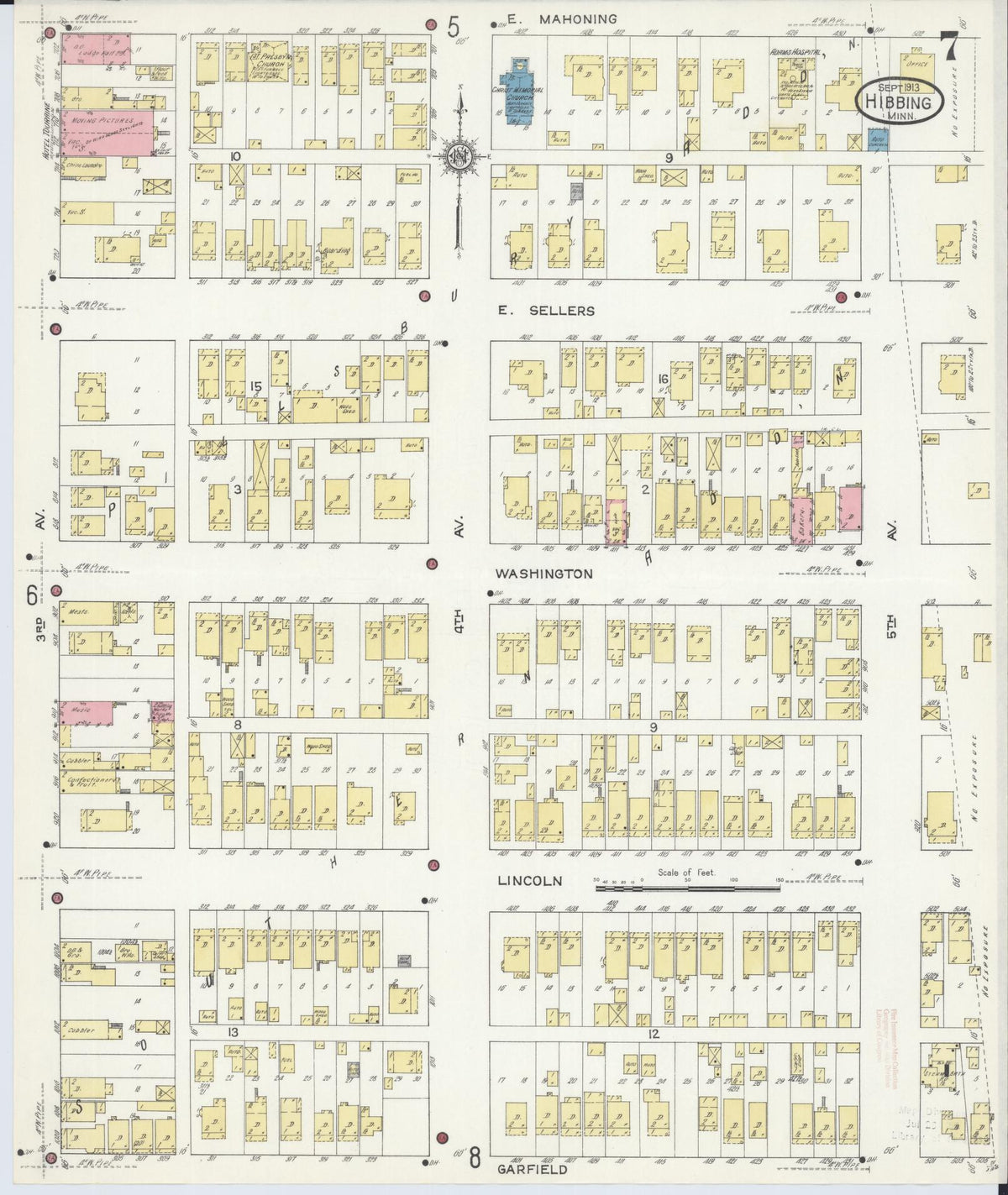 Sanborn Fire Insurance Map from Hibbing, Saint Louis County, Minnesota (1913), Sheet #0007 - Complete Map Set gallery image, historic Sanborn map, vintage wall art, Minnesota Minnesota