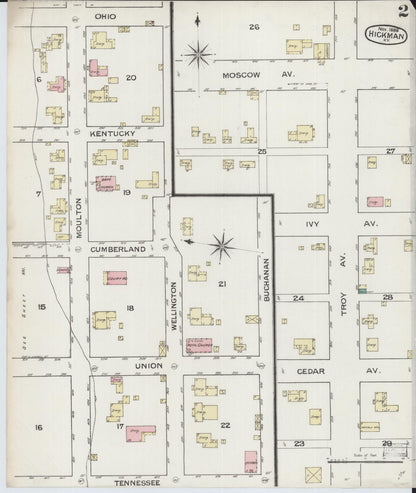 Sanborn Fire Insurance Map from Hickman, Fulton County, Kentucky (1886), Sheet #0002 - Complete Map Set gallery image, historic Sanborn map, vintage wall art, Kentucky Kentucky