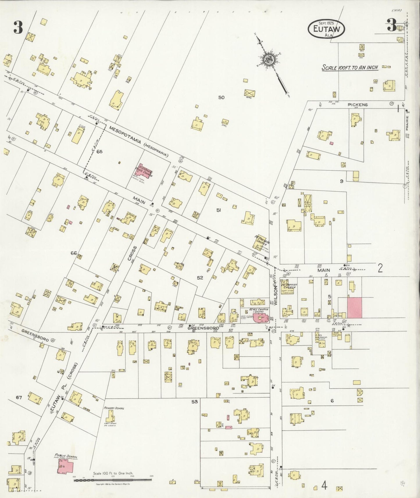 Sanborn Fire Insurance Map from Eutaw, Greene County, Alabama (1925), Sheet #0003 - Historic Sanborn Fire Insurance Map Print, vintage old map wall art, antique decor, genealogy gift, Alabama Alabama map