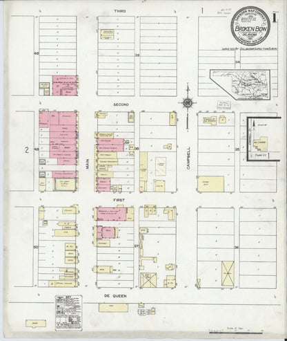 Sanborn Fire Insurance Map from Broken Bow, McCurtain County, Oklahoma (1921), Sheet #0001 - Complete Map Set gallery image, historic Sanborn map, vintage wall art, Oklahoma Oklahoma