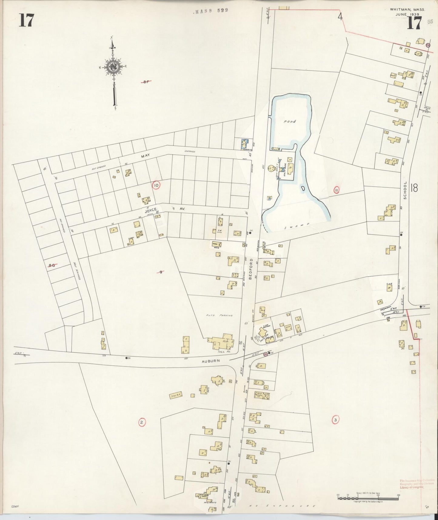 Sanborn Fire Insurance Map from Whitman, Plymouth County, Massachusetts (1950), Sheet #0017 - Historic Sanborn Fire Insurance Map Print, vintage old map wall art, antique decor, genealogy gift, Massachusetts Massachusetts map