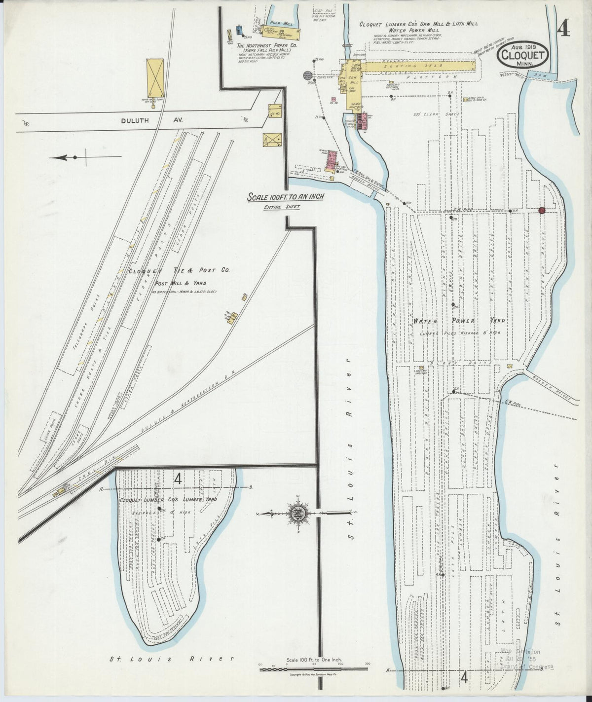 Sanborn Fire Insurance Map from Cloquet, Carlton County, Minnesota (1919), Sheet #0004 - Complete Map Set gallery image, historic Sanborn map, vintage wall art, Minnesota Minnesota