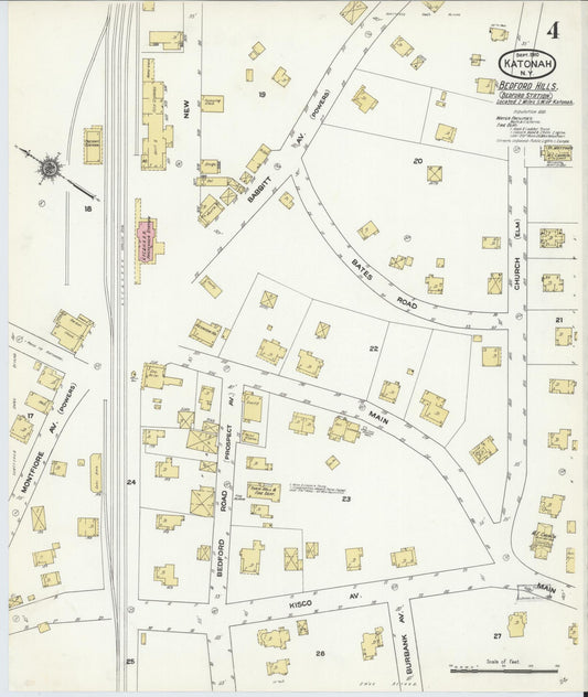 Sanborn Fire Insurance Map from Katonah, Westchester County, New York (1910), Sheet #0004 - Historic Sanborn Fire Insurance Map Print, vintage old map wall art, antique decor, genealogy gift, New York New York map