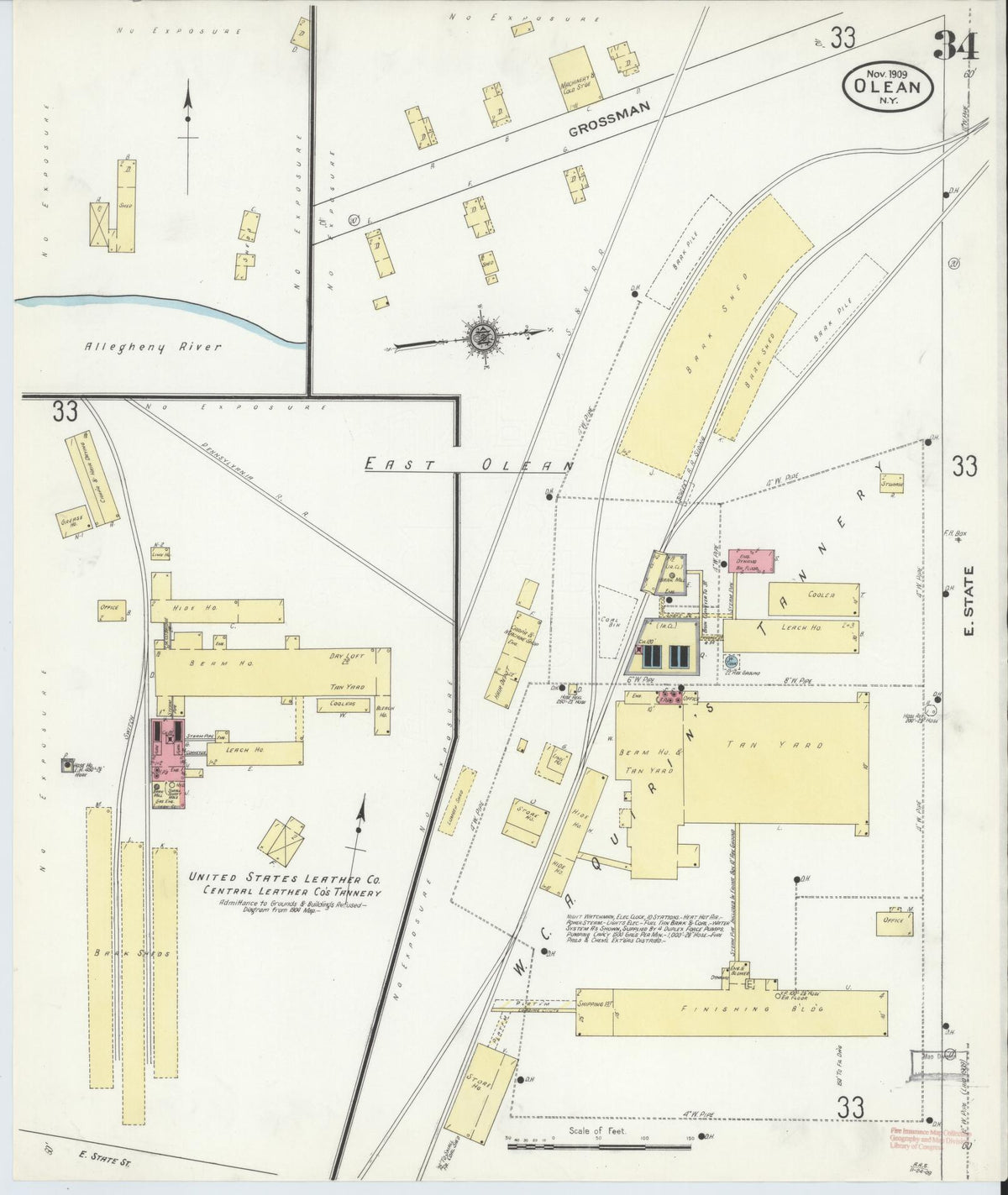 Sanborn Fire Insurance Map from Olean, Cattaraugus County, New York (1909), Sheet #0034 - Complete Map Set gallery image, historic Sanborn map, vintage wall art, New York New York