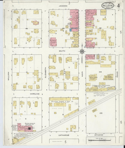Sanborn Fire Insurance Map from Bellevue, Eaton County, Michigan (1916), Sheet #0004 - Historic Sanborn Fire Insurance Map Print, vintage old map wall art, antique decor, genealogy gift, Michigan Michigan map