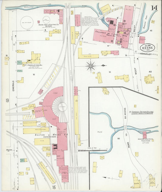 Sanborn Fire Insurance Map from Keene, Cheshire County, New Hampshire (1908), Sheet #0014 - Historic Sanborn Fire Insurance Map Print, vintage old map wall art, antique decor, genealogy gift, New Hampshire New Hampshire map