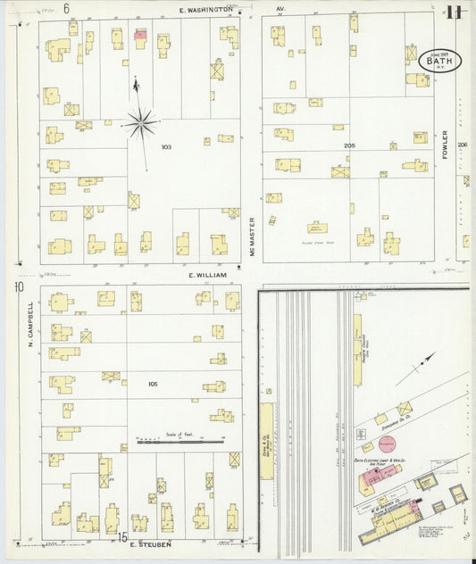 Sanborn Fire Insurance Map from Bath, Steuben County, New York (1909), Sheet #0011 - Historic Sanborn Fire Insurance Map Print, vintage old map wall art, antique decor, genealogy gift, New York New York map