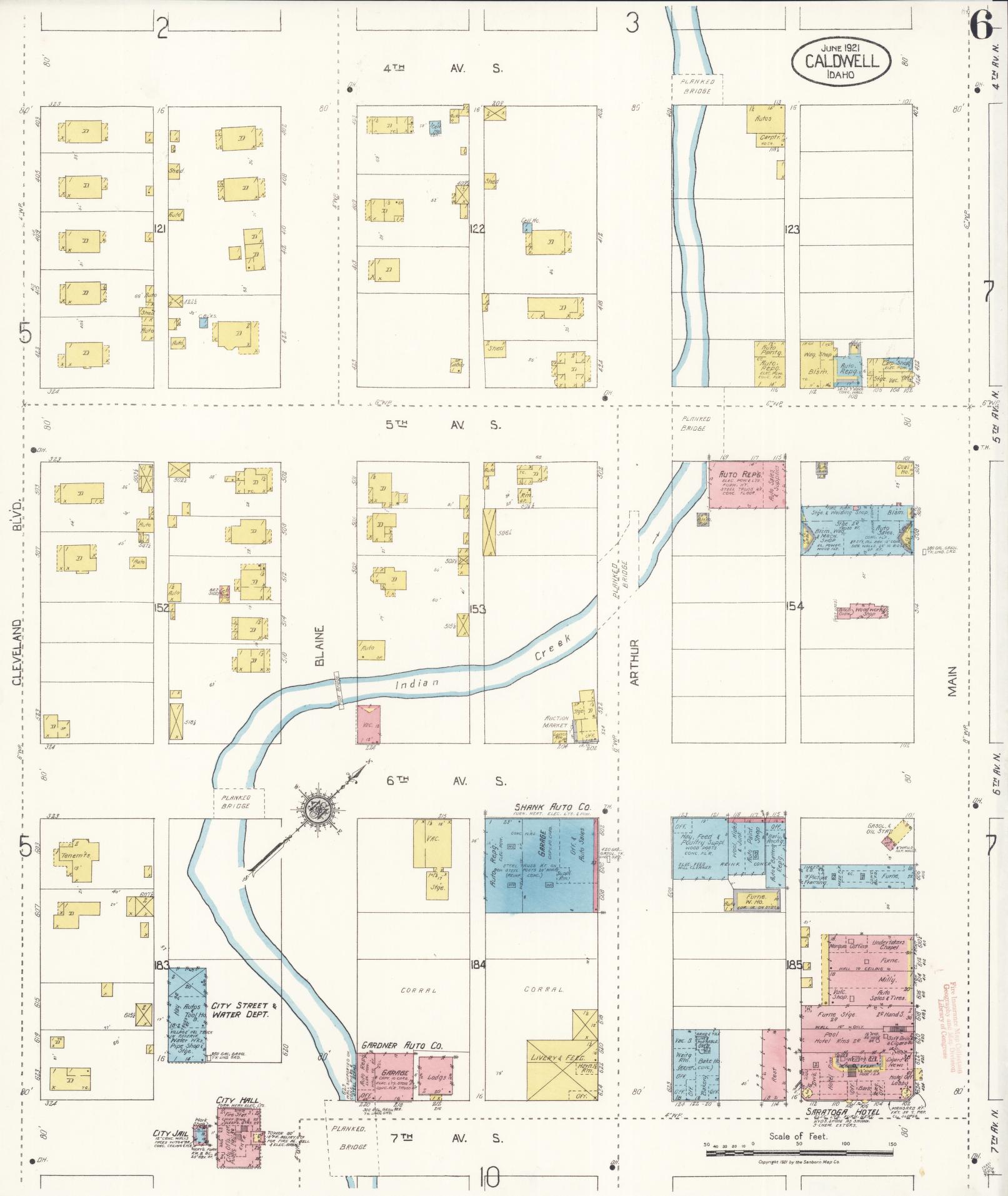 Sanborn Fire Insurance Map from Caldwell, Canyon County, Idaho (1921), Sheet #0006 - Complete Map Set gallery image, historic Sanborn map, vintage wall art, Idaho Idaho