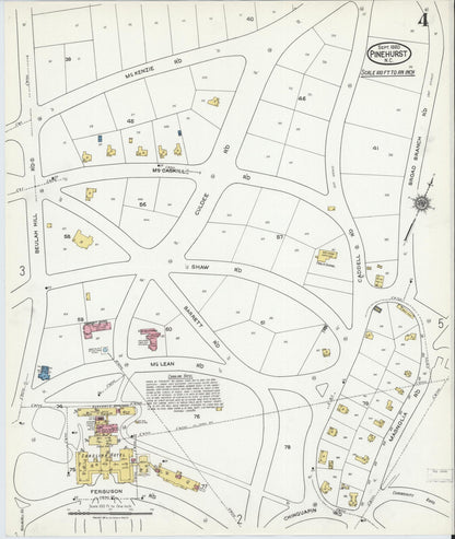 Sanborn Fire Insurance Map from Pinehurst, Moore County, North Carolina (1920), Sheet #0004 - Complete Map Set gallery image, historic Sanborn map, vintage wall art, North Carolina North Carolina