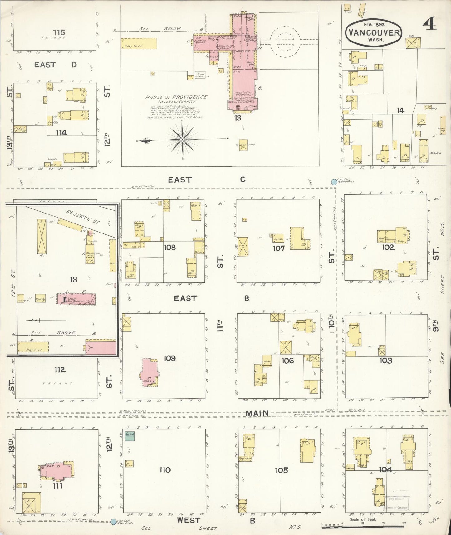 Sanborn Fire Insurance Map from Vancouver, Clark County, Washington (1892), Sheet #0004 - Complete Map Set gallery image, historic Sanborn map, vintage wall art, Washington Washington