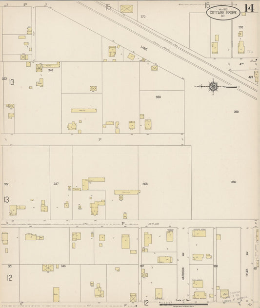 Sanborn Fire Insurance Map from Cottage Grove, Lane County, Oregon (1920), Sheet #0014 - Historic Sanborn Fire Insurance Map Print, vintage old map wall art, antique decor, genealogy gift, Oregon Oregon map