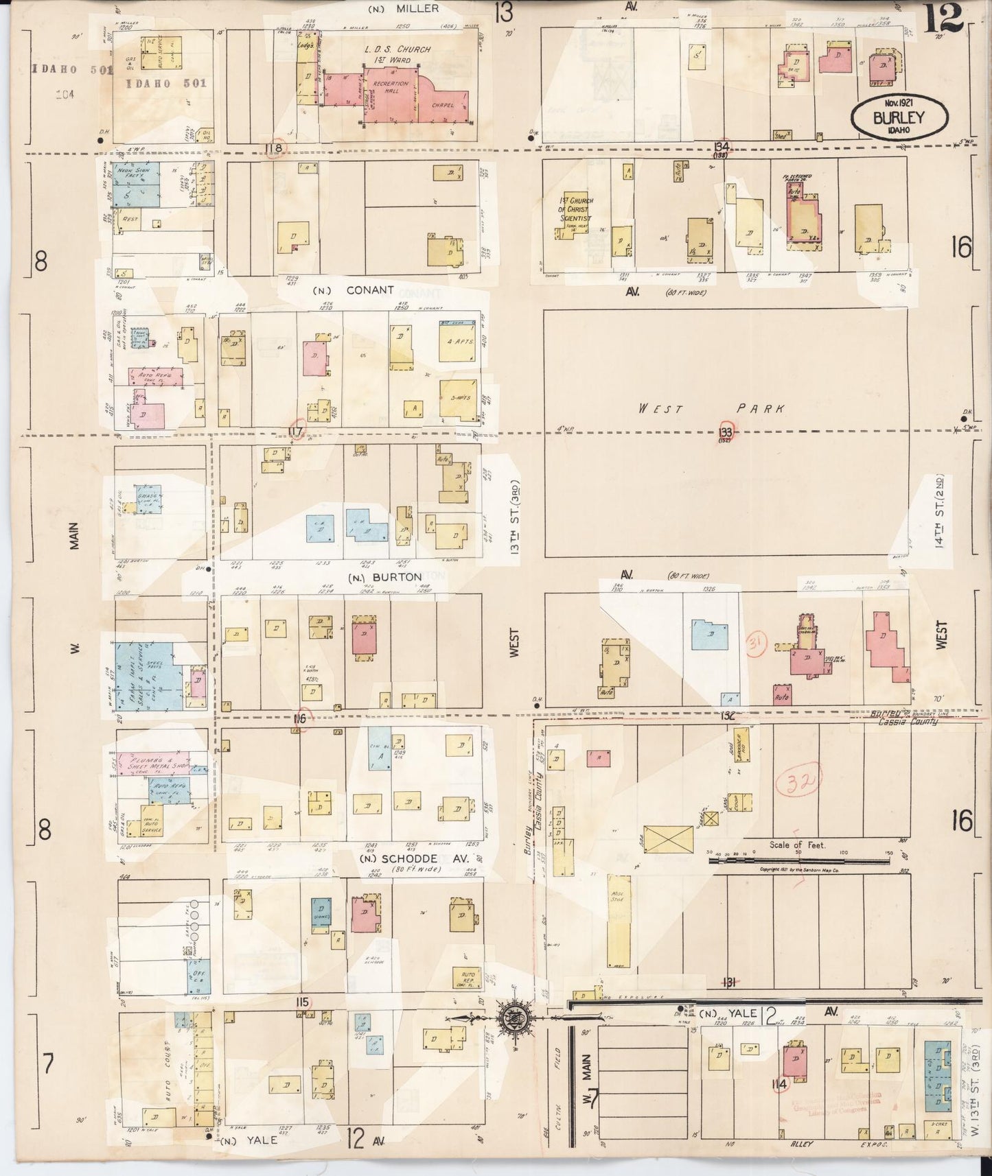 Sanborn Fire Insurance Map from Burley, Cassia County, Idaho (1949), Sheet #0012 - Complete Map Set gallery image, historic Sanborn map, vintage wall art, Idaho Idaho