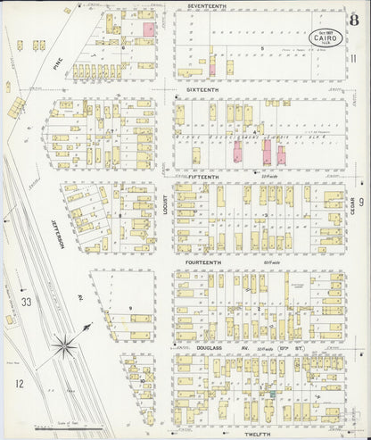 Sanborn Fire Insurance Map from Cairo, Alexander County, Illinois (1907), Sheet #0008 - Historic Sanborn Fire Insurance Map Print, vintage old map wall art, antique decor, genealogy gift, Illinois Illinois map