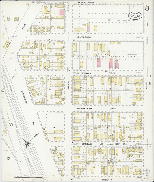 Sanborn Fire Insurance Map from Cairo, Alexander County, Illinois (1907), Sheet #0008 - Historic Sanborn Fire Insurance Map Print, vintage old map wall art, antique decor, genealogy gift, Illinois Illinois map