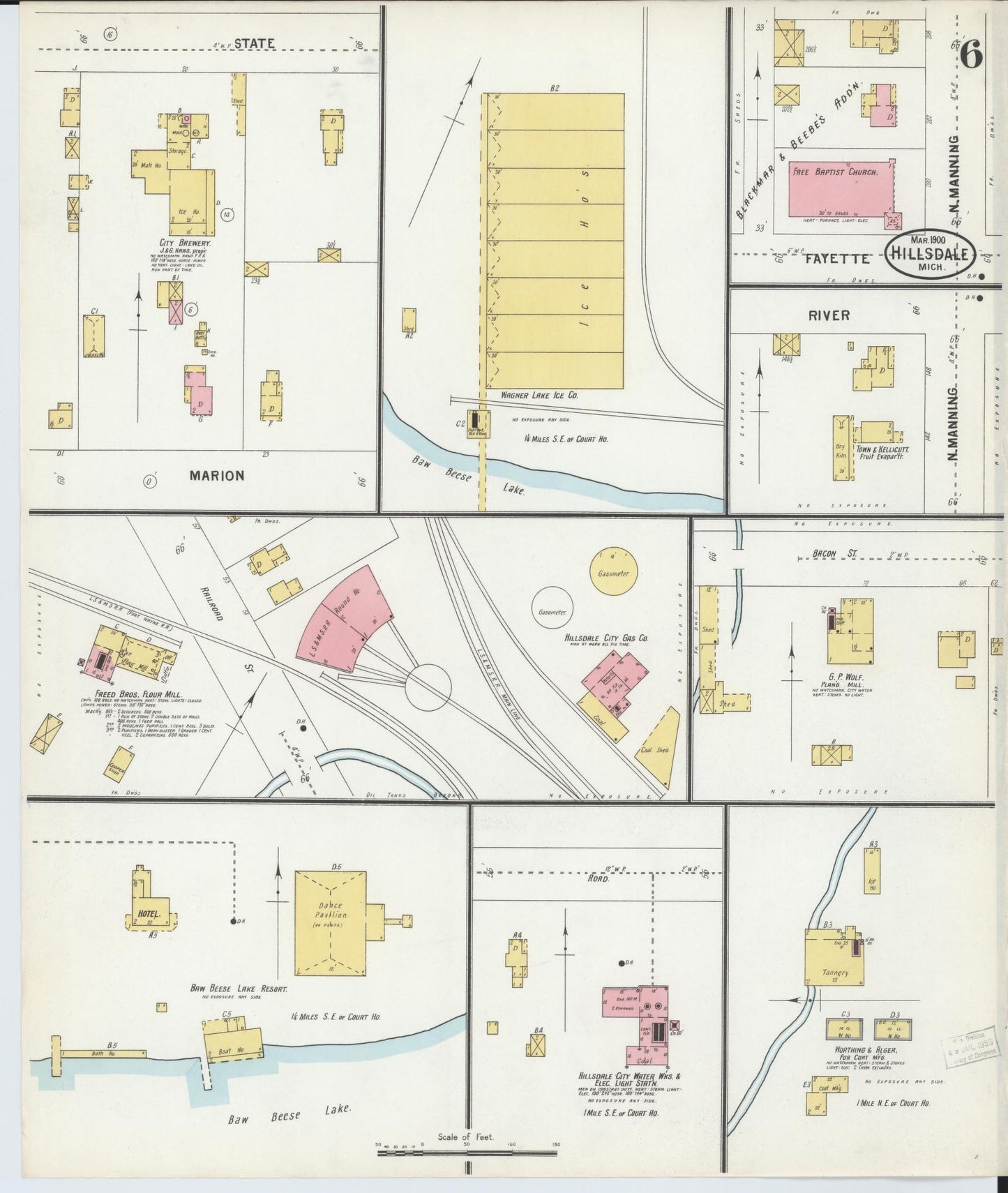 Sanborn Fire Insurance Map from Hillsdale, Hillsdale County, Michigan (1900), Sheet #0006 - Complete Map Set gallery image, historic Sanborn map, vintage wall art, Michigan Michigan