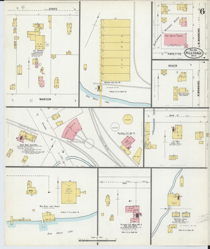 Sanborn Fire Insurance Map from Hillsdale, Hillsdale County, Michigan (1900), Sheet #0006 - Complete Map Set gallery image, historic Sanborn map, vintage wall art, Michigan Michigan