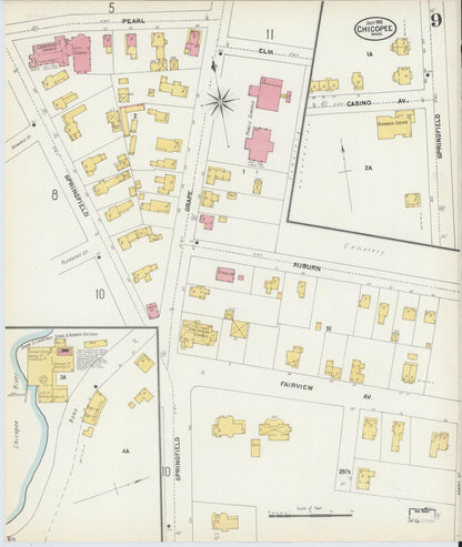 Sanborn Fire Insurance Map from Chicopee, Hampden County, Massachusetts (1902), Sheet #0009 - Historic Sanborn Fire Insurance Map Print, vintage old map wall art, antique decor, genealogy gift, Massachusetts Massachusetts map