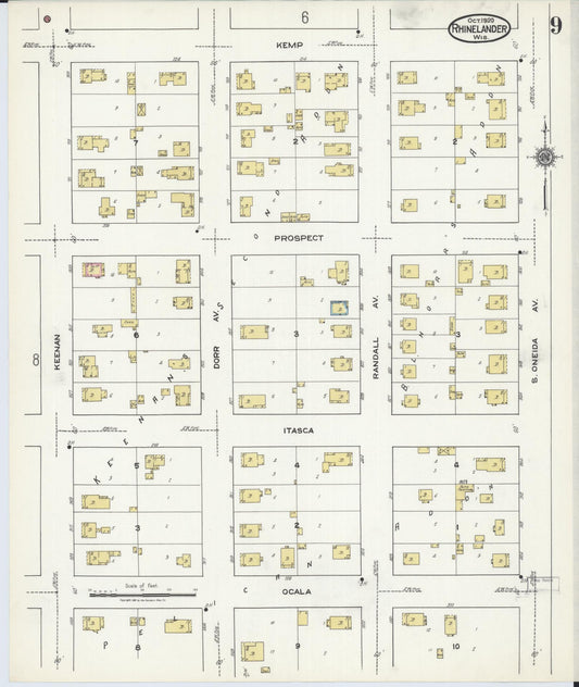 Sanborn Fire Insurance Map from Rhinelander, Oneida County, Wisconsin (1920), Sheet #0009 - Historic Sanborn Fire Insurance Map Print, vintage old map wall art, antique decor, genealogy gift, Wisconsin Wisconsin map