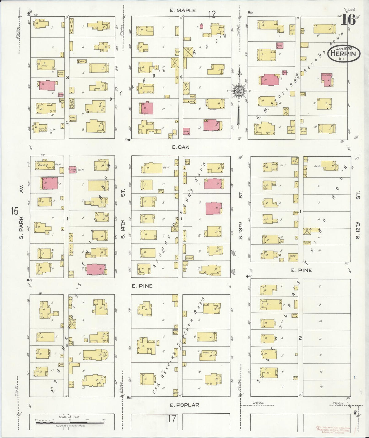 Sanborn Fire Insurance Map from Herrin, Williamson County, Illinois (1922), Sheet #0016 - Complete Map Set gallery image, historic Sanborn map, vintage wall art, Illinois Illinois