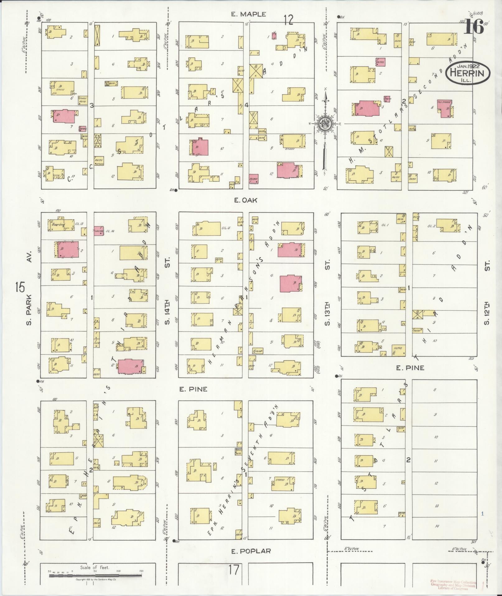 Sanborn Fire Insurance Map from Herrin, Williamson County, Illinois (1922), Sheet #0016 - Complete Map Set gallery image, historic Sanborn map, vintage wall art, Illinois Illinois
