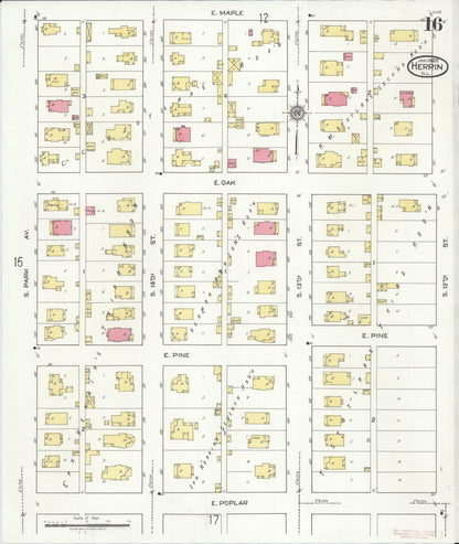 Sanborn Fire Insurance Map from Herrin, Williamson County, Illinois (1922), Sheet #0016 - Complete Map Set gallery image, historic Sanborn map, vintage wall art, Illinois Illinois