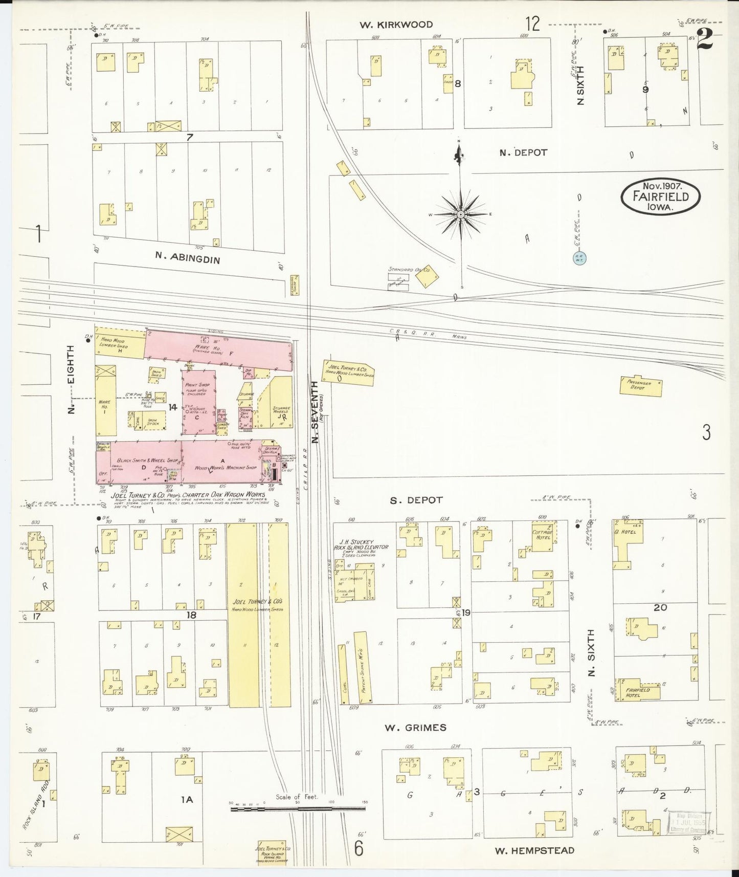 Sanborn Fire Insurance Map from Fairfield, Jefferson County, Iowa (1907), Sheet #0002 - Historic Sanborn Fire Insurance Map Print, vintage old map wall art