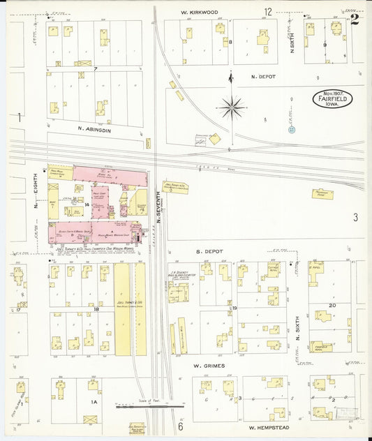 Sanborn Fire Insurance Map from Fairfield, Jefferson County, Iowa (1907), Sheet #0002 - Historic Sanborn Fire Insurance Map Print, vintage old map wall art